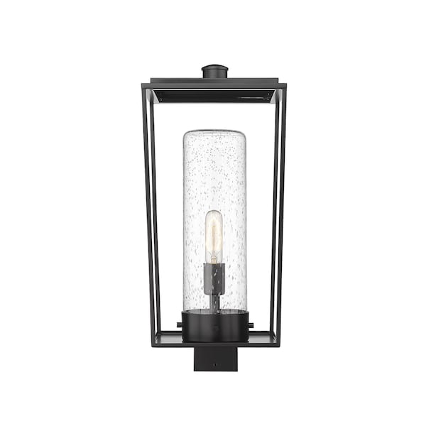 Sheridan 1 Light Outdoor Post Mount Fixture, Black And Seedy